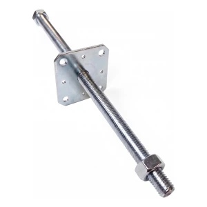 Stolpsko höjdjusterbar 110×110 mm, gänga M24 – höjd 500 mm, galvaniserad