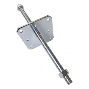 Stolpsko höjdjusterbar 160×160 mm, gänga M24 – höjd 500 mm, galvaniserad