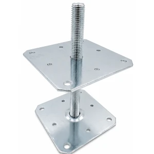 Stolpsko höjdjusterbar 160×160 mm, gänga M24 – höjd 250 mm, förzinkad