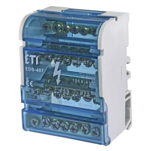 Distributörsblock 4-polig 125A 7-terminals TH35 EDB-407 001102303 ETI