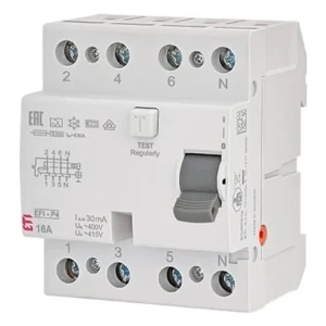 Jordfelsbrytare 4P 25A 30mA typ AC EFI6-P4 AC 25/0.03 002061651 ETI
