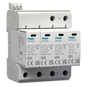 Överspänningsavledare Typ 1+2 (B+C) 4P 50kA 1,2kV SPD MOV nätverk TN-S/TT kontakt SPA931 HAGER