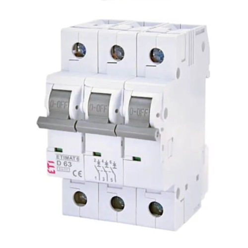 Överströmsbrytare B 16A 3P 6kA ETIMAT6 002115516 ETI GPV-401-63