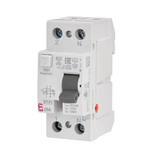 Jordfelsbrytare 2P 25A 30mA typ AC EFI6-P2 AC 25/0.03 002061251 ETI GPV-401-104