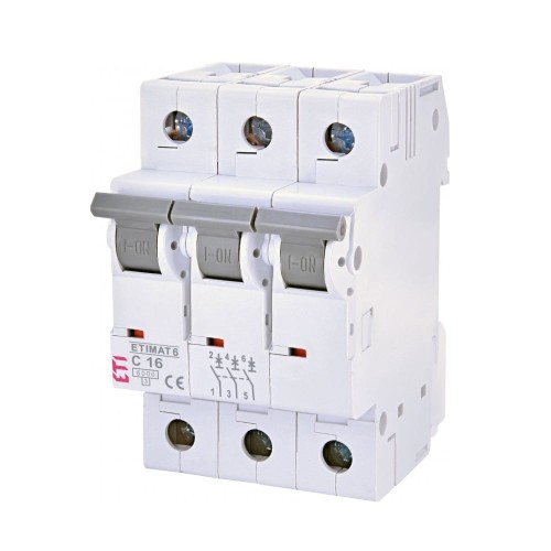 Överströmsbrytare C 16A 3P 6kA ETIMAT6 002145516 ETI GPV-401-118