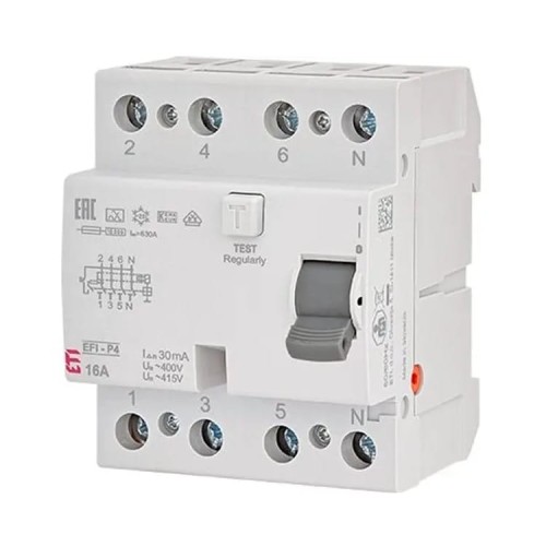 Jordfelsbrytare 4P 25A 30mA typ AC EFI6-P4 AC 25/0.03 002061651 ETI GPV-401-137