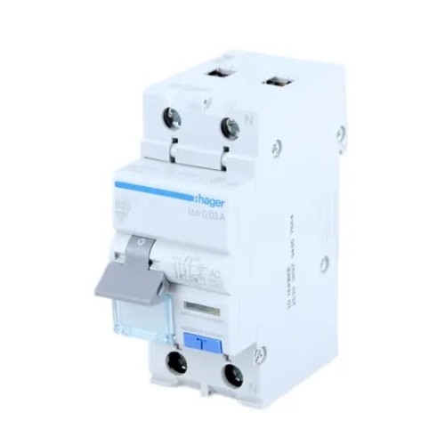 Hager jordfelsbrytare med överströmskomponent B 10A 1P+N 6kA 30mA AC-typ GPV-401-157