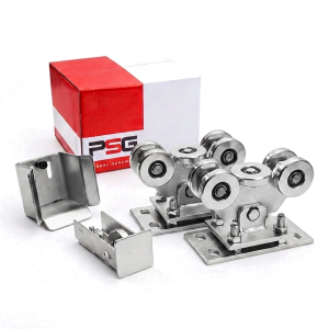 Paket löpvagnar för skjutport: 2× löpvagn (5-hjulig, metall) + tillbehör