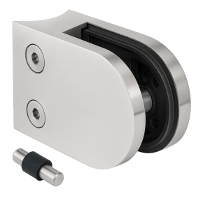 Glashållare 50x40x26 mm med pin, glas 6-10,76 mm, AISI 304, system 42,4 mm, satin