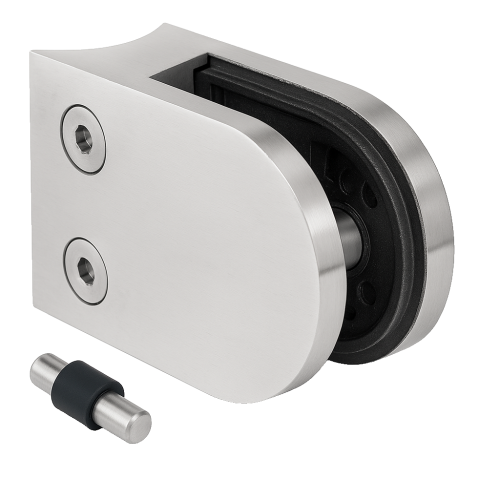 Glashållare 50x40x26 mm med pin, glas 6-10,76 mm, AISI 304, system 42,4 mm, satin 000-265 (1)