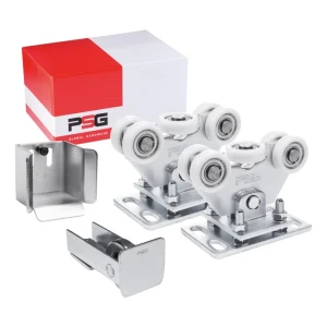 Paket löpvagnar med 5 plasthjul KIT för självbärande skjutgrindar med tillbehör