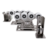 Paket löpvagnar för profil 68x68 mm med plasthjul, med påkörningsrulle och påkörningshållare