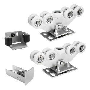 Paket med löpvagnar för skjutgrind: 2× löpvagn (9-hjulig, plast) + tillbehör