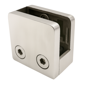 Glashållare 45x45x26 mm med pinstöd glas 6–10,76 mm AISI 304 plant system satin