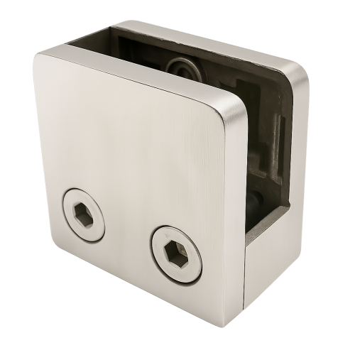 Glashållare 45x45x26 mm med pinstöd glas 6–10,76 mm AISI 304 plant system satin 000-268 (1)