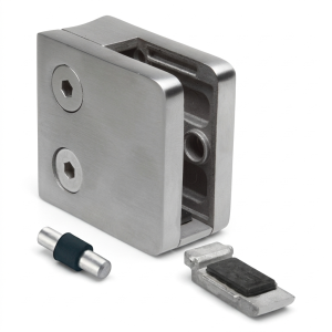 Glashållare 6-10,76 mm 45x45x26 mm konsol och pin AISI 304 system 42,4 mm blank