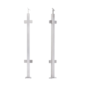 Mittenstolpe för räcke 40x40x1060/1100mm 4 glasfästen AISI 304