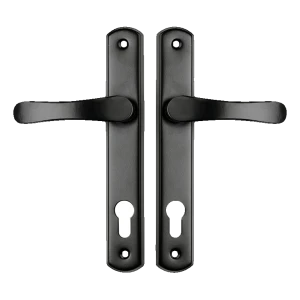 YALE dörrhandtag med skylt kexfärgad svart – centrumavstånd 90 mm