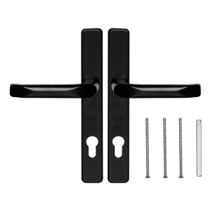 Svart dörrhandtag med rektangulärt skylt 90 mm – aluminium/zinklegering H247