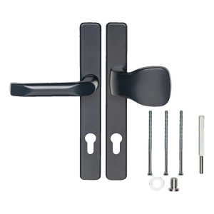 Dörrhandtag med skylt och knopp 90 mm – antracit, rektangulär täckbricka