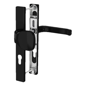 PSG dörrhandtag med knopp på skylt 72mm svart – täckbricka rektangulär