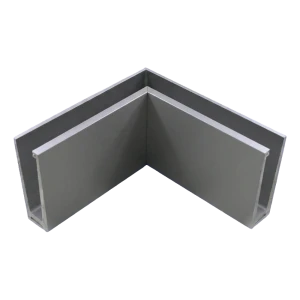 Inre hörnprofil av aluminium för helglasräcken 200×120×45 mm – montering ovanifrån, satin