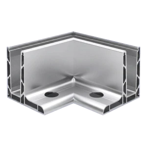 Kozza KE 105 – L-profil hörnprofil 90° för helglasräcken, utvändig, längsgående montering ovanifrån