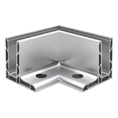 Kozza KE 105 – L-profil hörnprofil 90° för helglasräcken, utvändig, längsgående montering ovanifrån 000-866 (1)