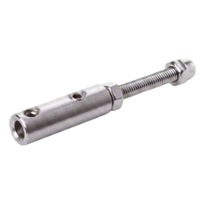 Fäste för vajer Ø 4–6 mm till balustrad – montering till plan yta, rostfritt stål AISI 304, satinerad