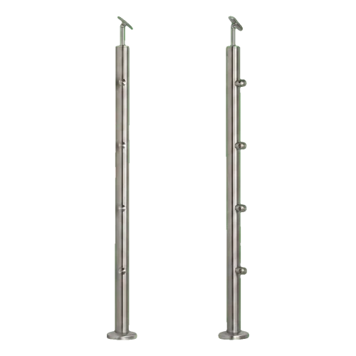 PSG Balkongstolpe mittenpelare genomgående ø 42,4 mm AISI 304 – 4 fästen, satinerad 001-204 (1)