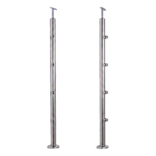 PSG genomgående räcksstolpe Ø42,4 mm i rostfritt stål AISI 304 – 4 fästen Ø12, golvmontering 001-207 (1)