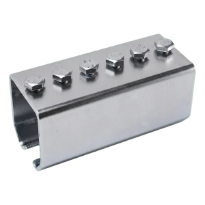 PSG koppling för upphängda grindars skenor 45×46 mm galvaniserad med skruvar